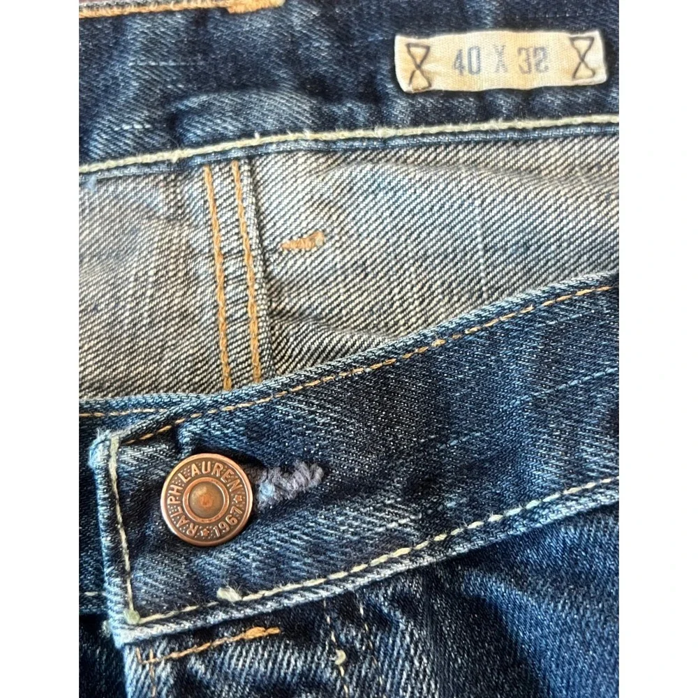 Polo‎ Ralph Lauren 40x32 Distressed Straight Leg Button Fly Bootcut Blue Jeans